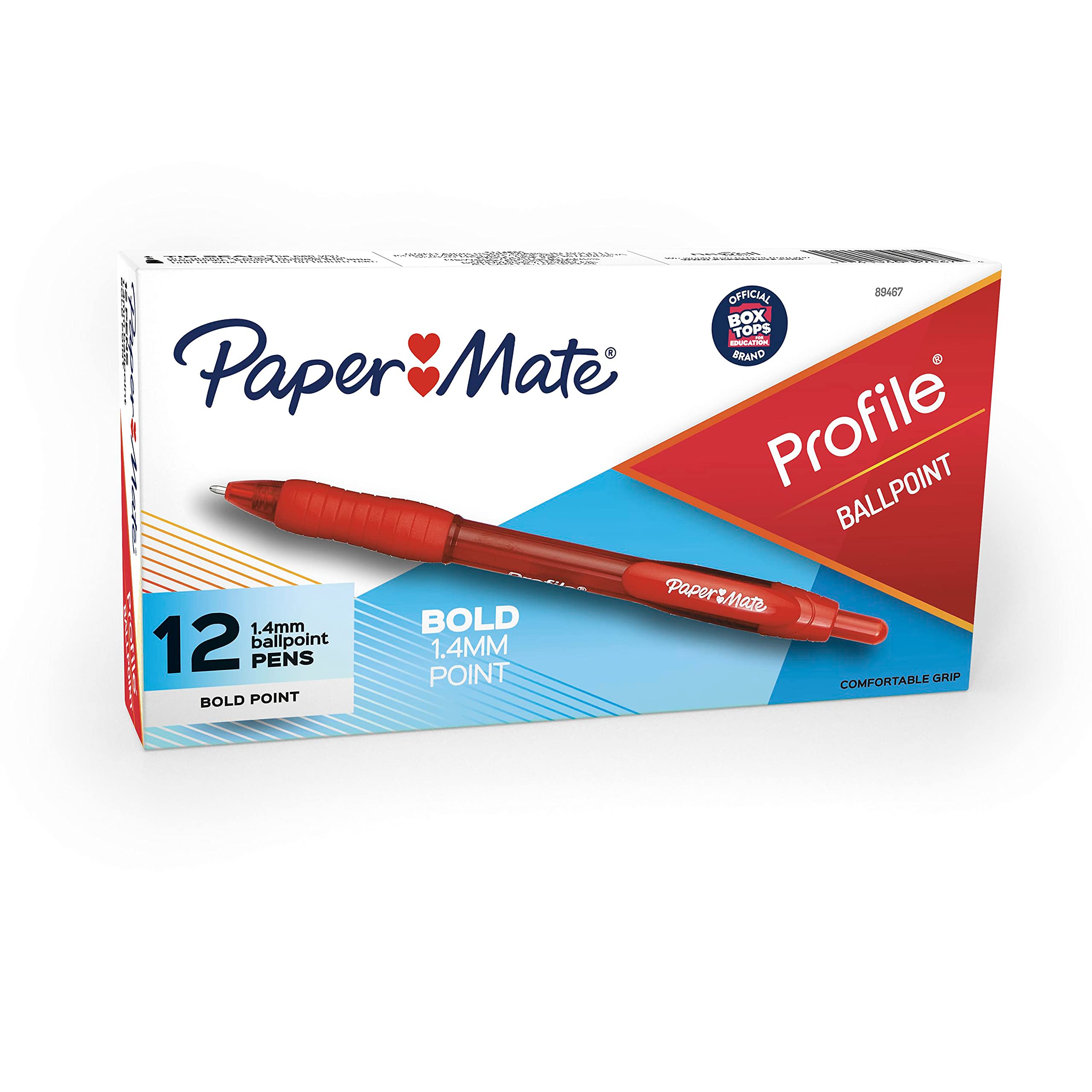 Paper Mate Profile Retractable Ballpoint Pens, Bold (1.4mm), Red, 12