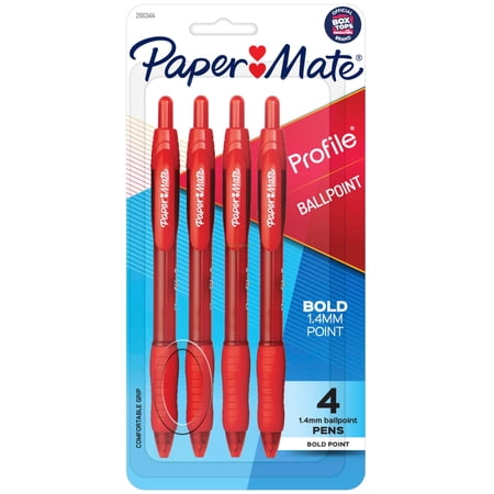 Paper Mate Profile Retractable Ballpoint Pens, Bold Point (1.4mm), Red, 4 Count