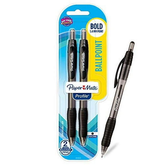 Paper Mate Profile Retractable Ballpoint Pens Bold, Black, 2 Count