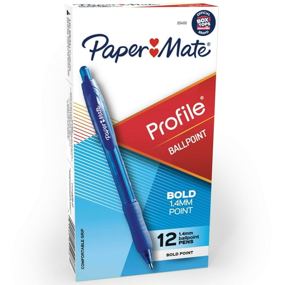 Paper Mate Profile Retractable Ballpoint Pens, Bold Point (1.4mm), Blue, 12 Count
