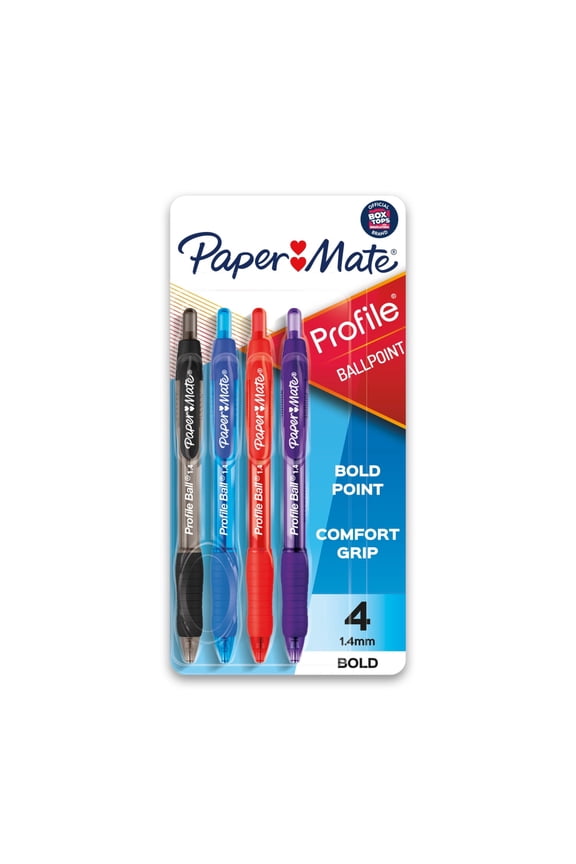 Profile Retractable Ballpoint Pens, Bold Tip, Assorted Colors, 4 Count