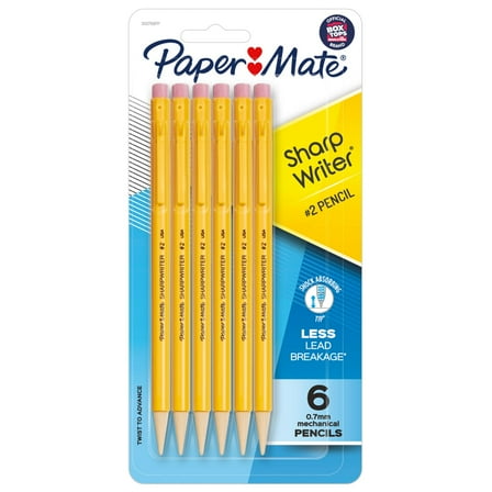 Paper Mate SharpWriter Mechanical Pencils, 0.7mm, HB #2, Assorted Colors, 6 Count