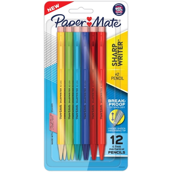 Paper Mate SharpWriter Mechanical Pencils, 0.7 mm HB #2 Lead, Fun Assorted Color Barrels, 12 Count