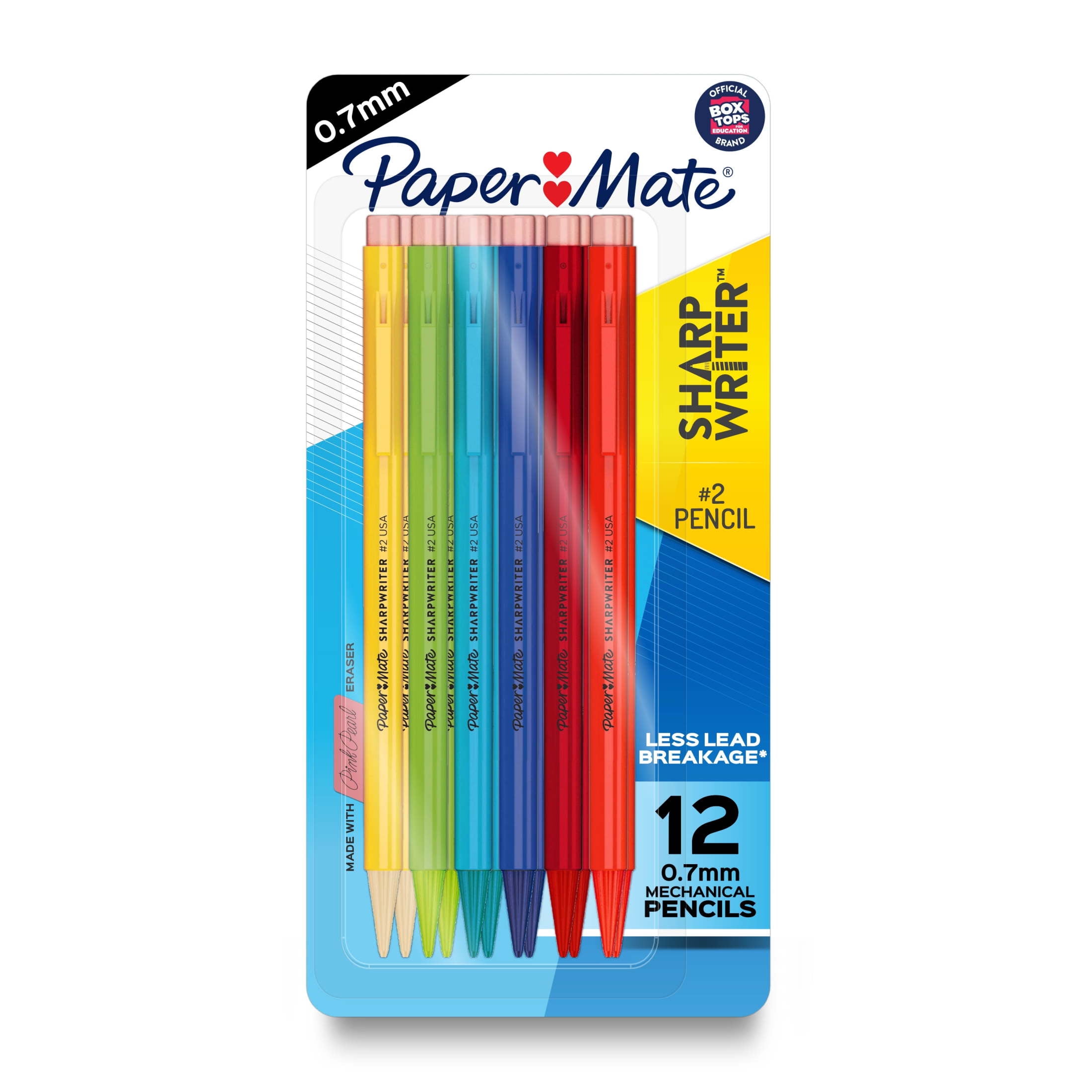 Paper Mate SharpWriter Mechanical Pencils, 0.7 mm HB #2 Lead, Fun Assorted Color Barrels, 12 Count