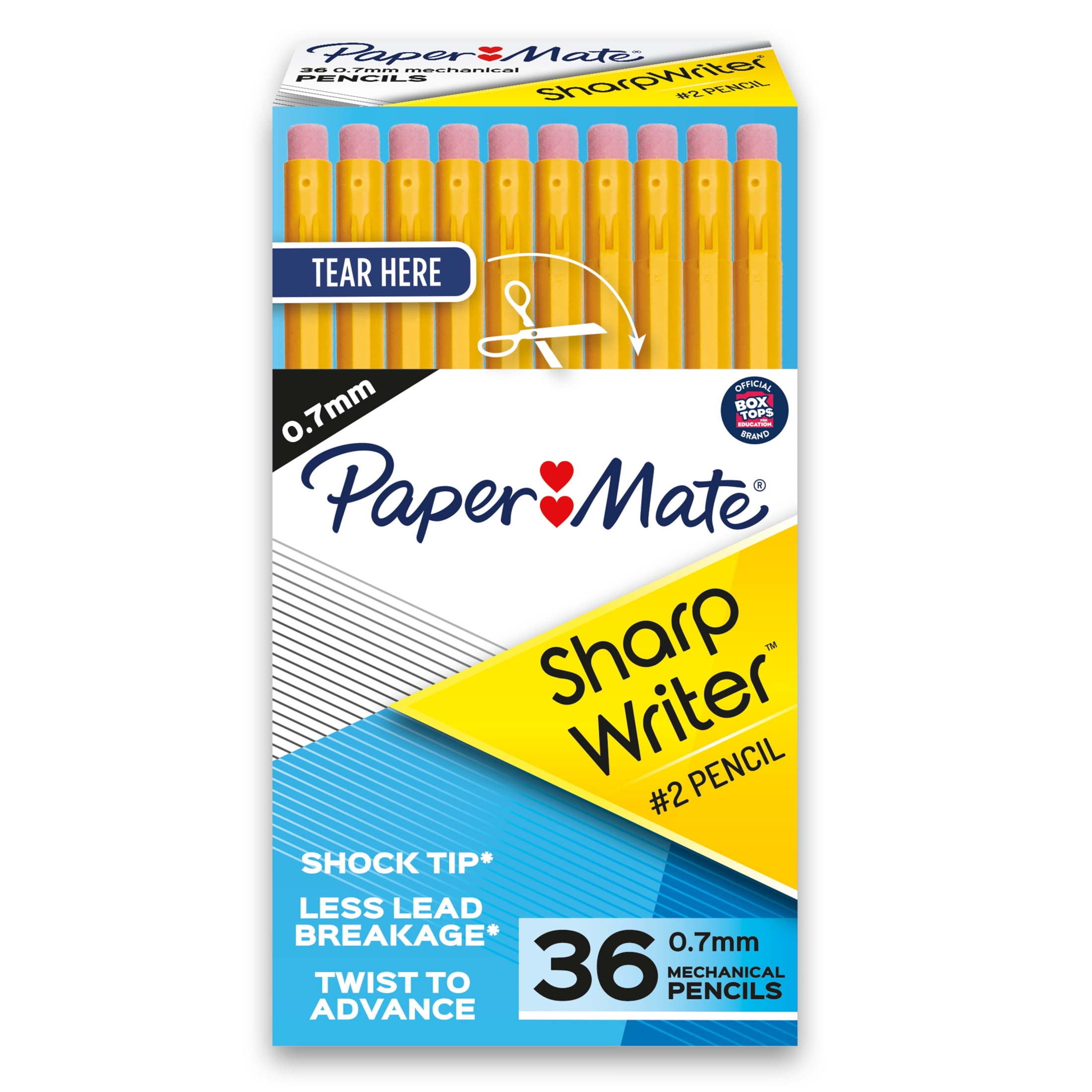 Paper Mate SharpWriter Mechanical Pencils, 0.7 mm, HB #2, Yellow, 36 Count
