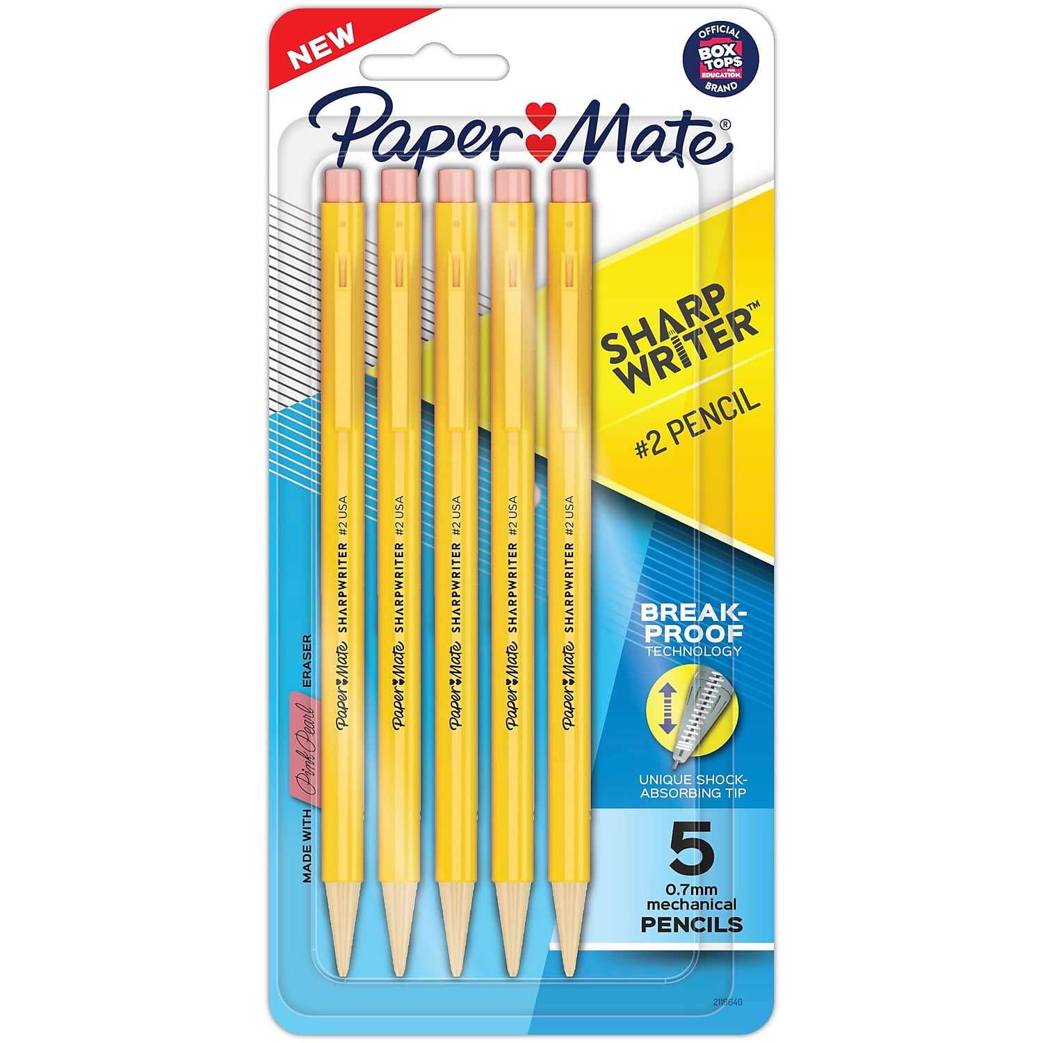 Paper Mate Sharpwriter Mechanical Pencils 0.7mm Yellow Barrel 5/pk (30376)