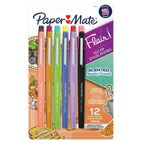 Paper Mate Flair, Scented Felt Tip Pens, Assorted Sunday Brunch Scents & Colors, 0.7mm, 12 Count
