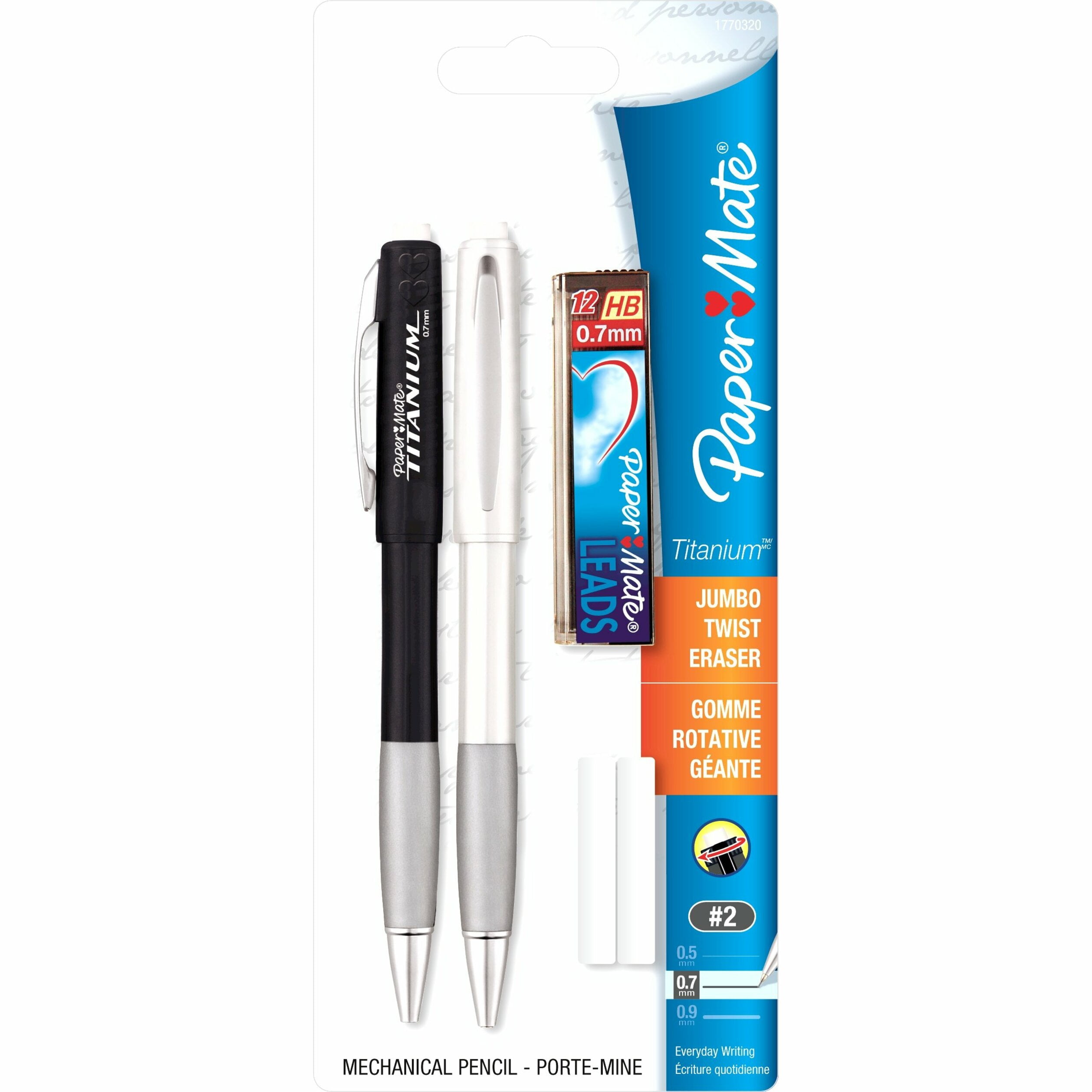 Paper Mate Titanium Mechanical Pencil, 0.7 mm, Black, 2 per Set