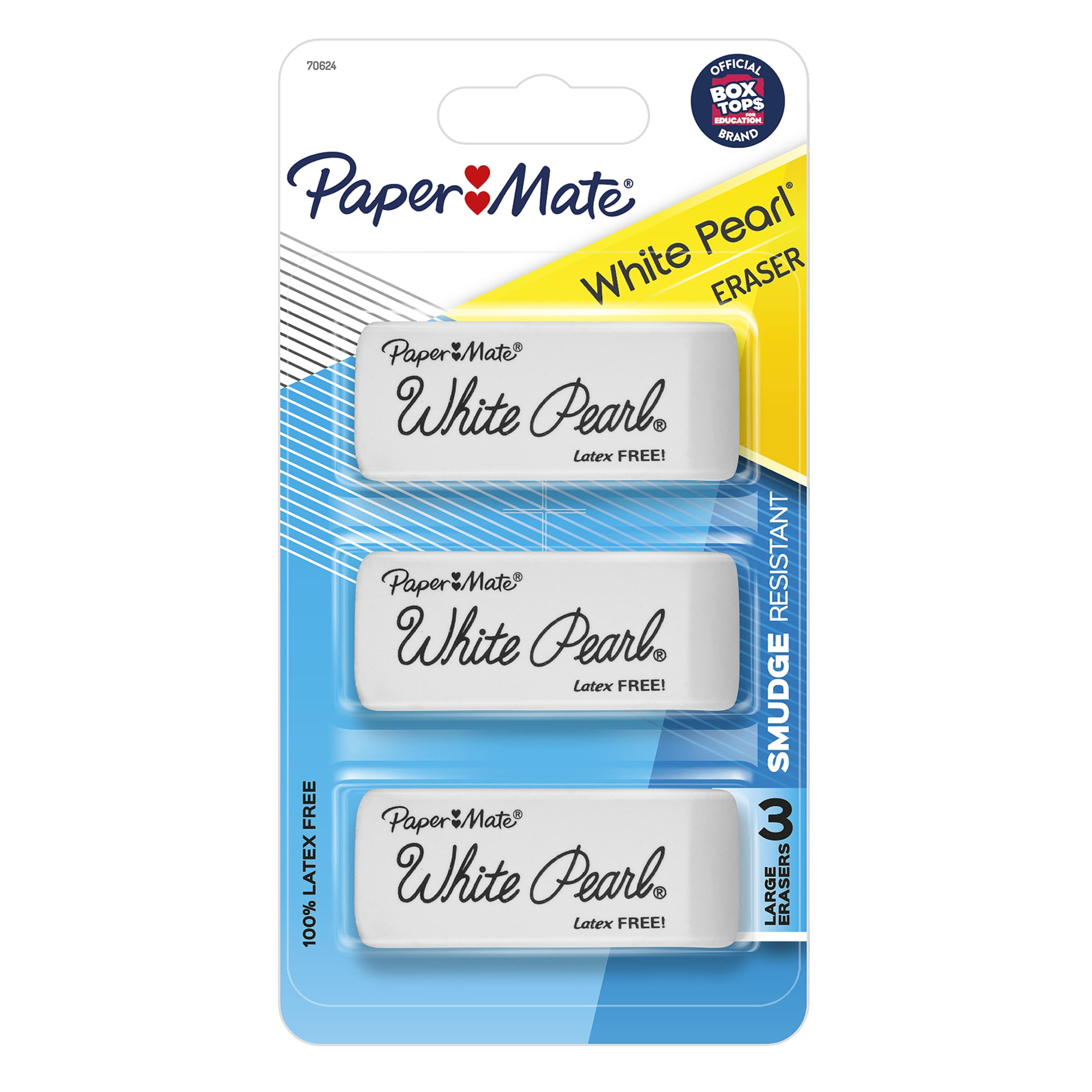 Paper Mate White Pearl Latex-Free Eraser, 3/Pkg.