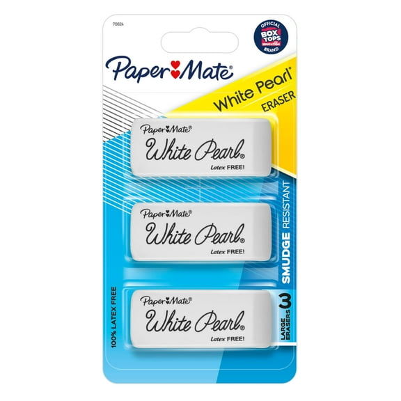 Paper Mate White Pearl Latex-Free Eraser, 3/Pkg.