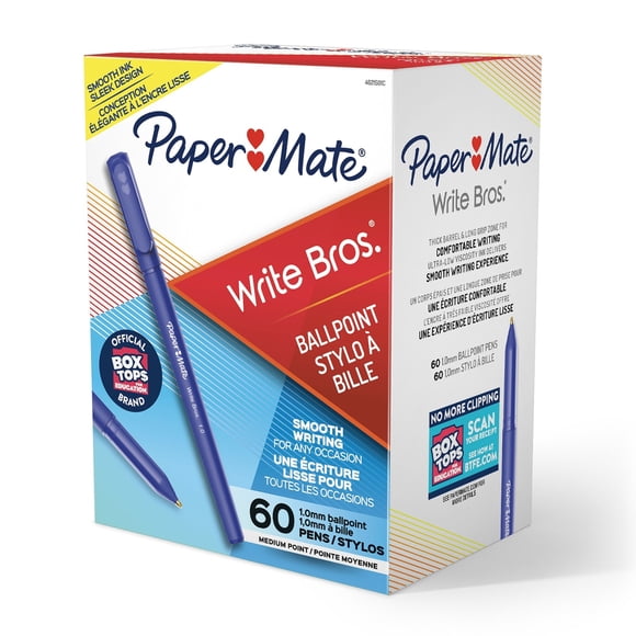 Paper Mate Ballpoint Pens, Write Bros. Blue Ink Pens, Medium Point (1.0mm), 60 Count