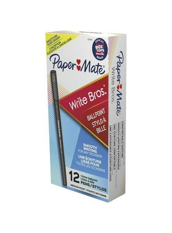 Paper Mate Write Bros. Ballpoint Stick Pens Medium Pen Point - Black - Black Barrel - 12 / Dozen