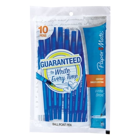 Paper Mate Write Bros Blue Ink Medium Point 1.0 mm Ballpoint Pens - 10-Count