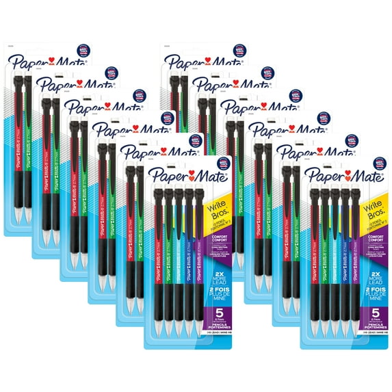 Paper Mate Write Bros Comfort Mechanical Pencil, 0.7mm, Assorted, 5 Per Pack, 12 Packs