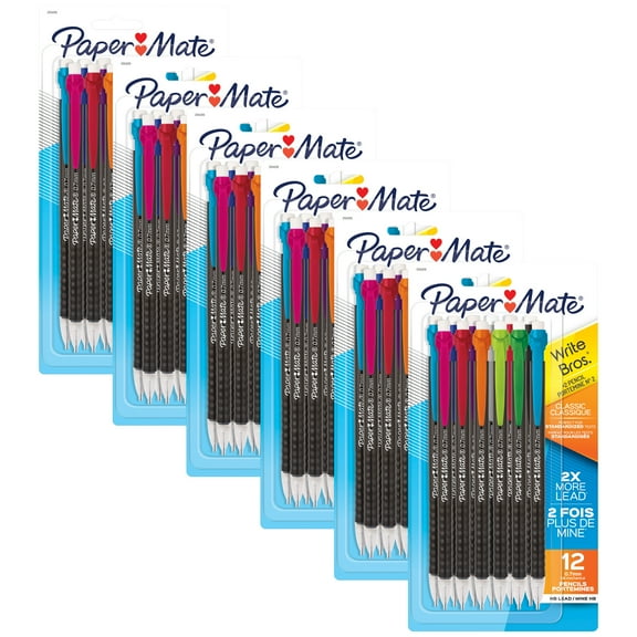 Paper Mate Write Bros Mechanical Pencil, 0.7mm, Assorted, 12 Per Pack, 6 Packs