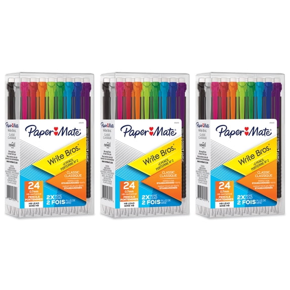 Paper Mate Write Bros Mechanical Pencil, 0.7mm, Assorted, 24 Per Pack, 3 Packs