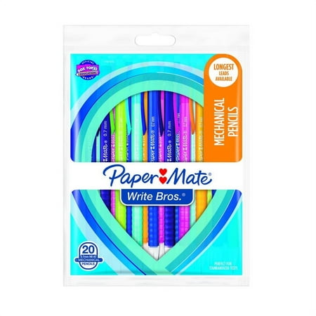 Paper Mate Write Bros. Mechanical Pencils, 0.7mm, HB #2, Assorted Colors, 20 Count