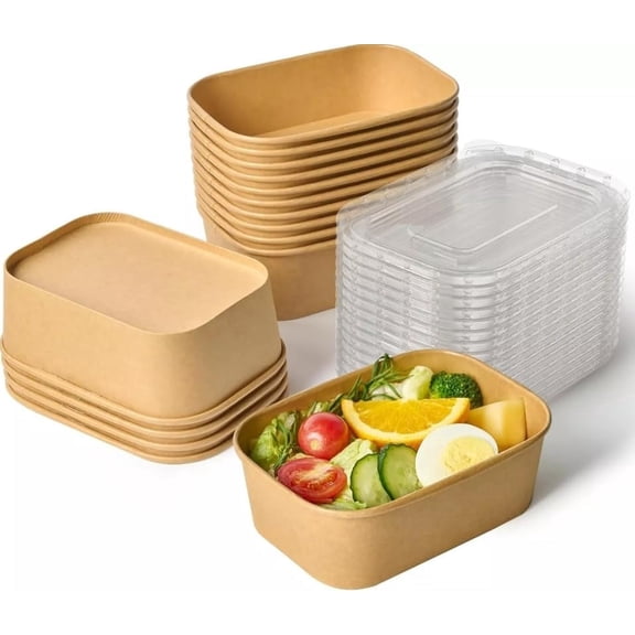 Paper Meal Prep Containers with Lids 17/25/34 Oz, Disposable Cardboard Meal Prep Containers, Heatable Rectangular Bento Lunch Box with Lid