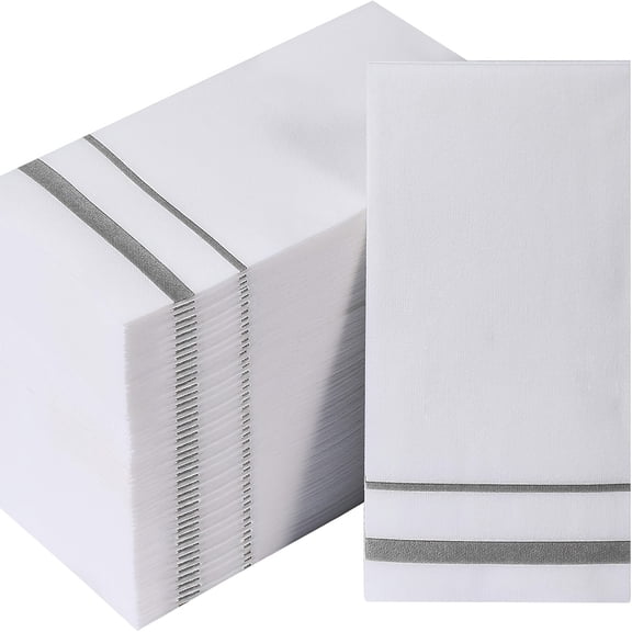 Paper Napkins - Golden and Silvery Striped Linen Pattern - 100pcs Single Use 1 Layer Dinner Napkin - Suitable for Party, Christmas, Halloween, Banquet Decoration - 12 x 17 inches