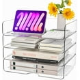 thumbnail image 1 of Paper Organizer Letter Tray, 4 Pack Acrylic Stackable Desk File Organizer,Clear File Organizer for Desk, Office Organizer for File Paper, Ipad, Letter, A4 Office File, Books, Notes, Paper Folder, 1 of 8