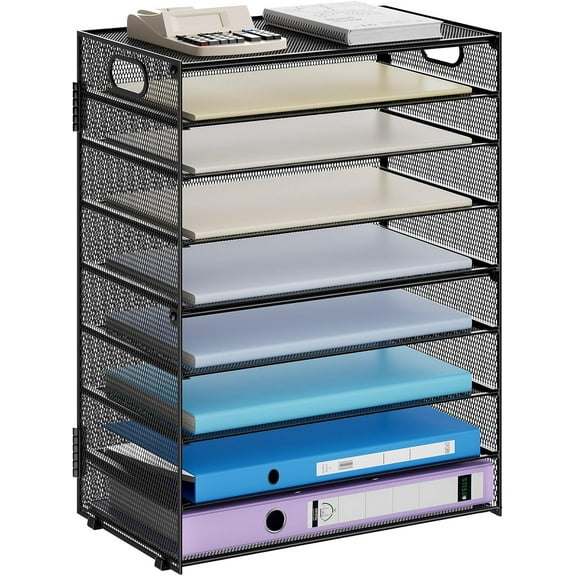 Paper Organizer Letter Tray, 9 Tier Mesh File Organizer with Handle, Paper Sorter Desk Organizer for Home Office Supplies