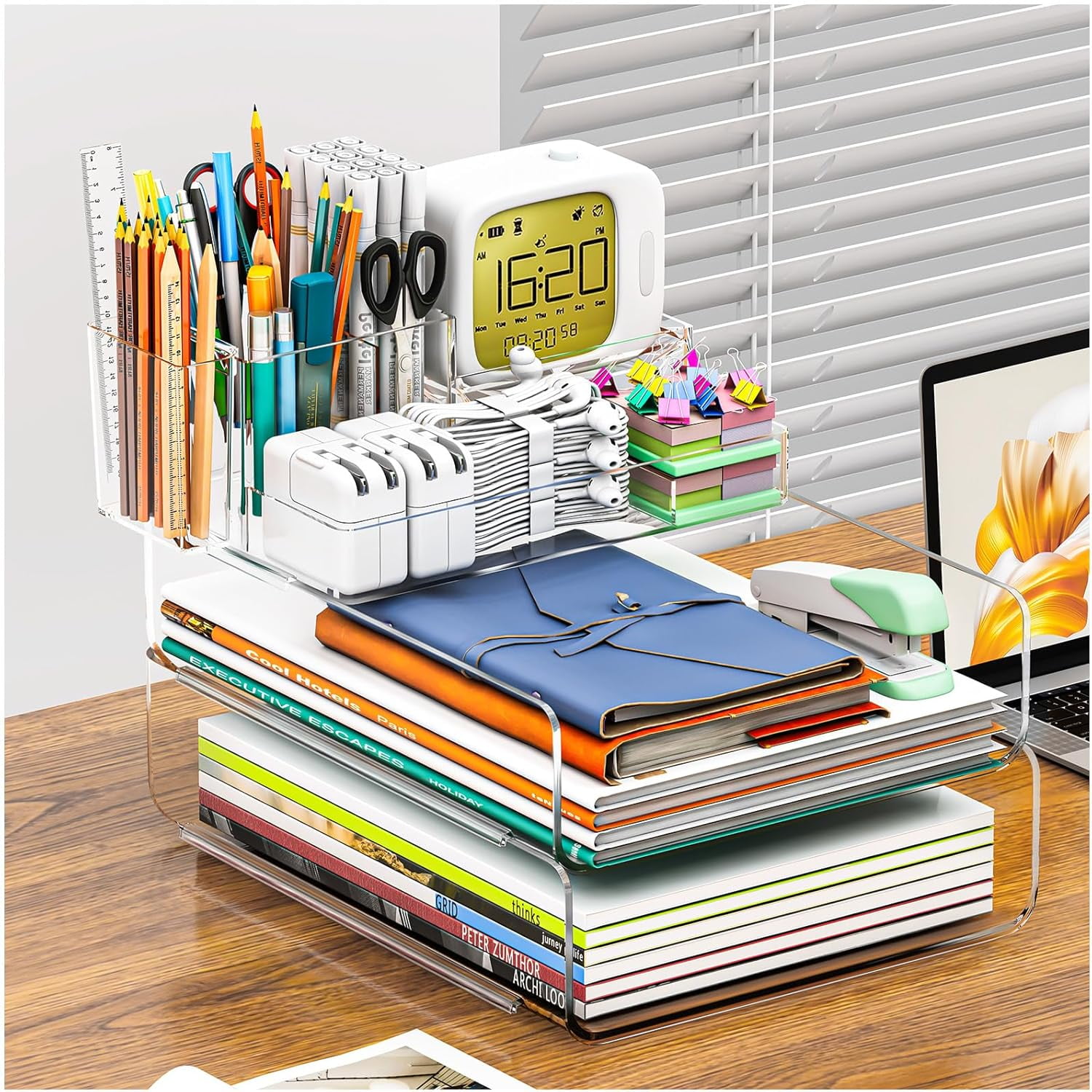 Note Organizer Book Paper Organizer Letter Tray, Acrylic Stackable Desk File Organizer ...