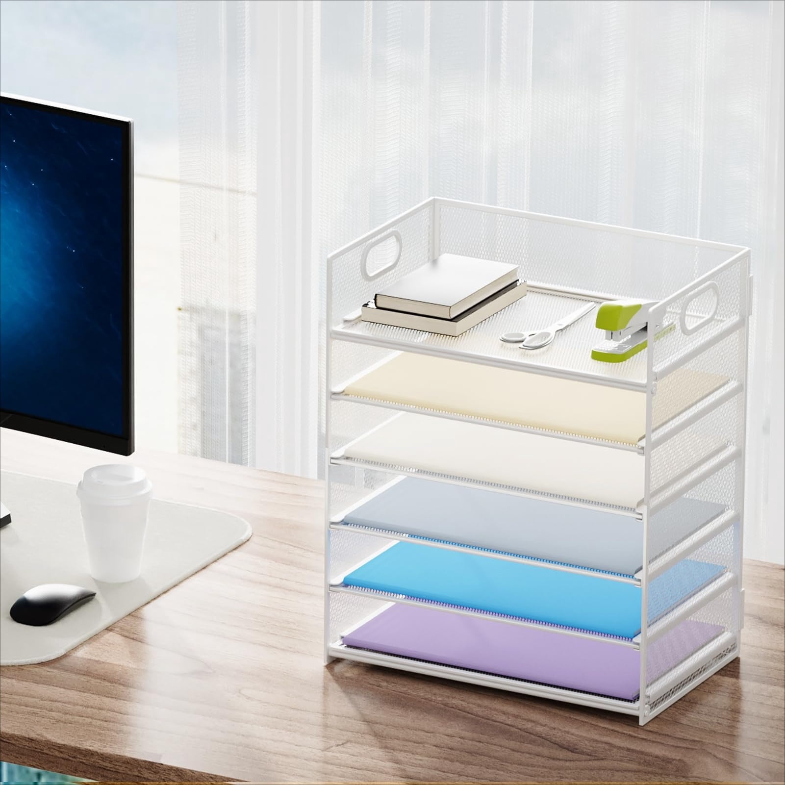 Paper Organizer Tray – Desk File Sorter with Handle, Office Document ...