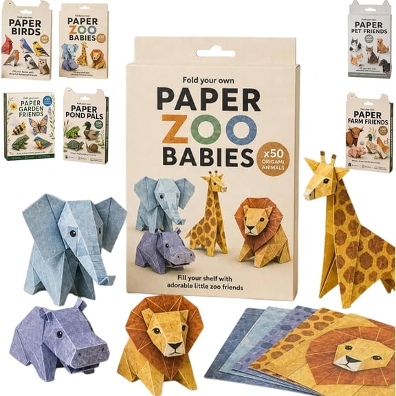 Paper Origami DIY Kit, 50 Sheets Double-Sided Animal Patterned Folding Paper Set with Instruction Booklet for Teens Adults Beginners (1 Pc)