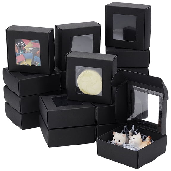 Paper Packaging Boxes with Plastic Window Square Black 7.6x7.8x3.1cm