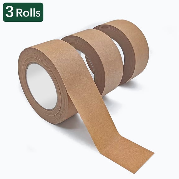 Minorsun Paper Packing Tape Brown Kraft Paper Packaging Tape Tear by Hand for Express Parcels Office Use, 3 Rolls 2 inch x 55 Yd