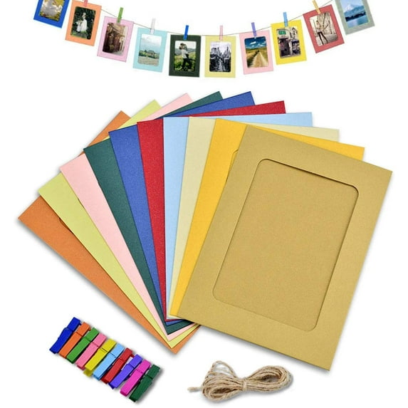 Paper Photo Frame 4x6 Kraft Paper Picture Frames 10 PCS DIY Cardboard Photo Frames with Wood Clips and Jute Twine (4X6 Inch 10 PCS, 10 Colors)1