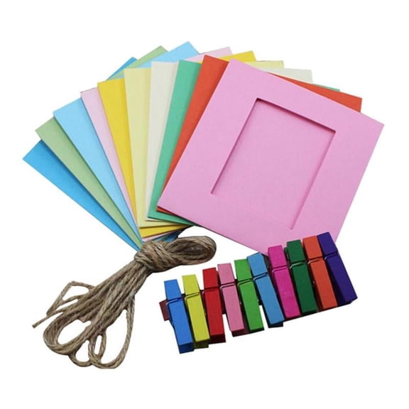Paper Picture Frame, Craft Photo Frames for Photo, Photo Hanging Display Frames for Wall Decoration DIY with Clips and Rope -