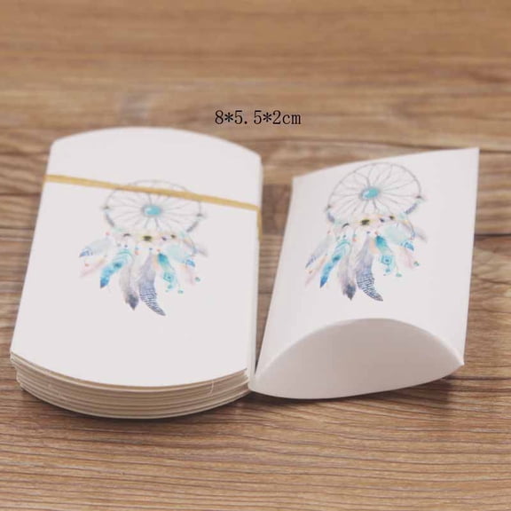 Paper Pillow Candy Boxes Gift Boxes for Wedding Favors Baby Shower Birthday Party Supplies Woven Net/Web Feather Pattern 8x5.5x2cm