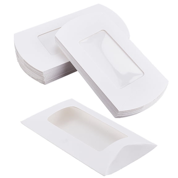 Paper Pillow Candy Boxes with Rectangle Visible Window for Wedding Favors Baby Shower Birthday Party Supplies White Fold: 7.1x12.2x2cm