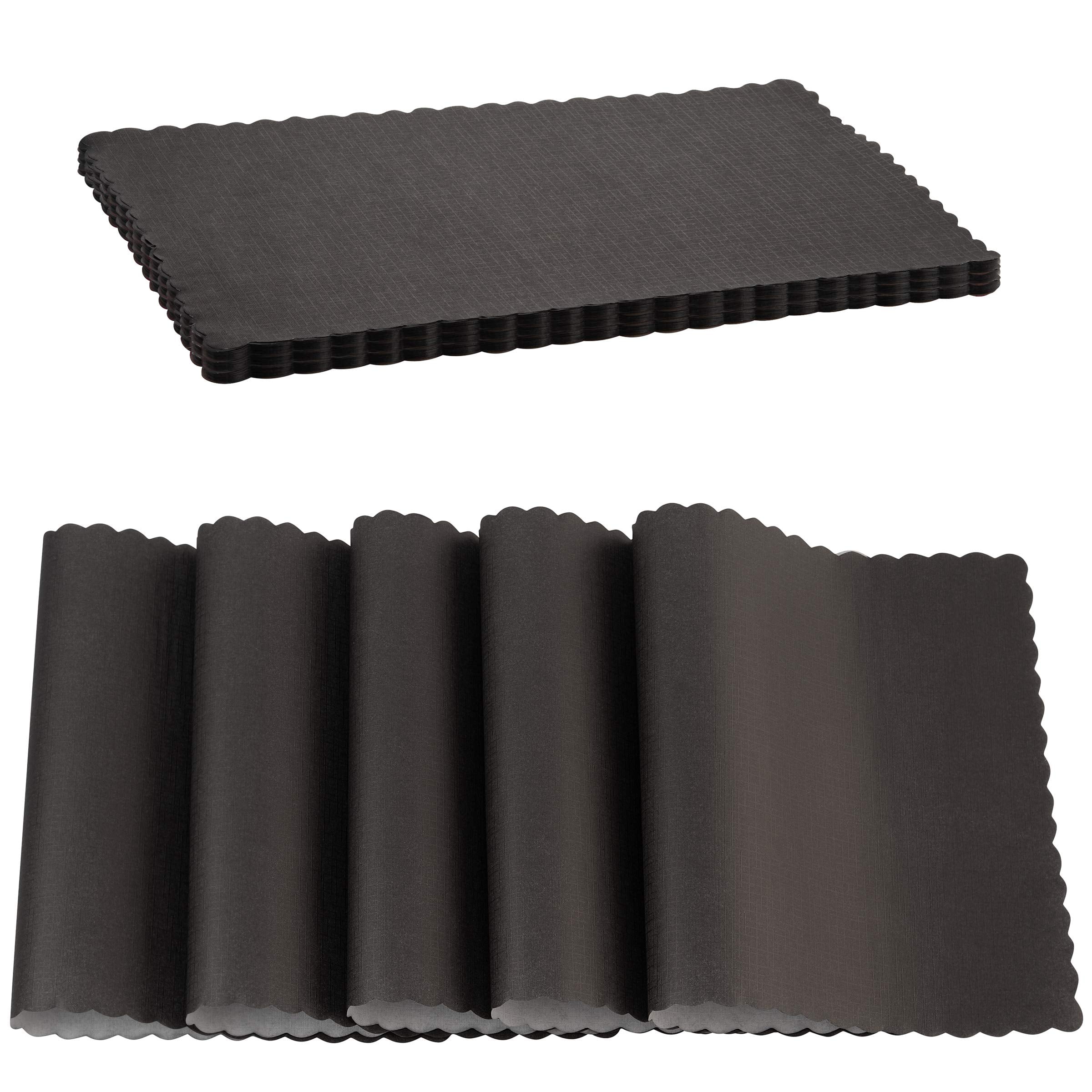 Paper Placemat Disposable, Black Place Mats with Scalloped Edges