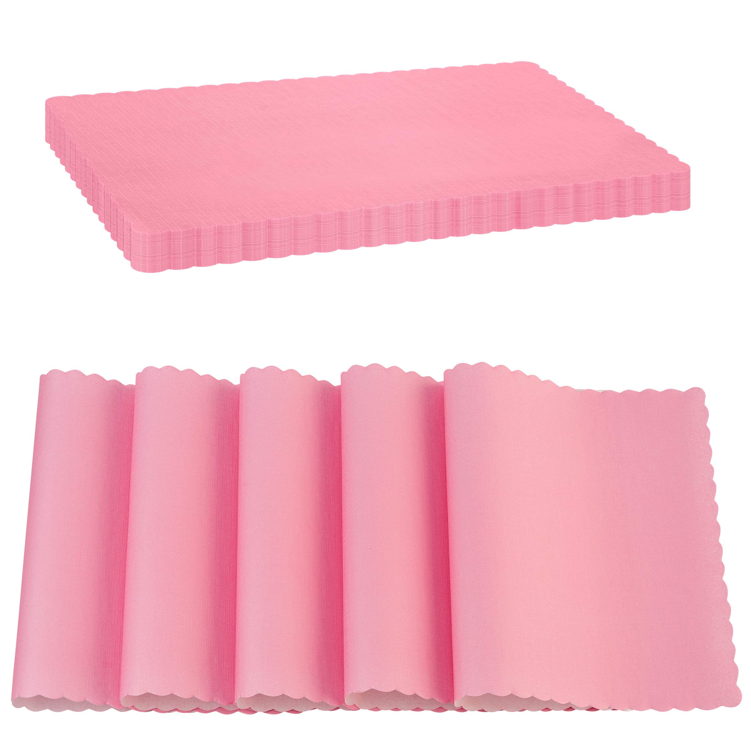 Paper Placemat Disposable, Pink Place Mats with Scalloped Edges