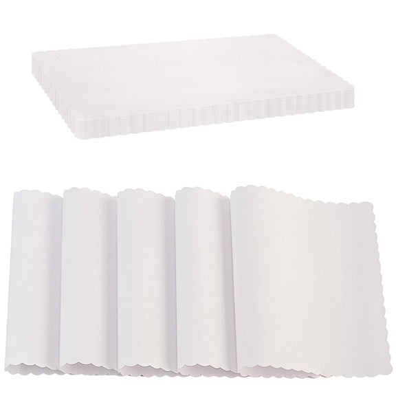 Paper Placemat Disposable, White Place Mats with Scalloped Edges, Durable Paper Placemat for Holiday Wedding Party Supplies Decor, 9.75 X 14 Inches, Pack of 50 - by SparkSettings
