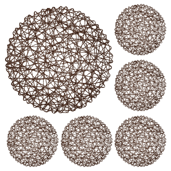 Paper Placemats, 6PCS Paper Placemats Round, Dark Coffee Dining Table Placemats, Ultra Thin Placemats for Table Decoration, Reusable Wedding Table Runner, Reusable Wedding Table Centerpiece