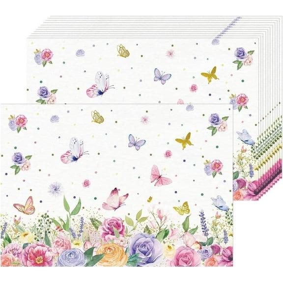 Paper Placemats Disposable 50 Pack Floral Placemats 16x 11 Inch Colored Flowers Butterfly Place Mats for Spring Summer Bridal Shower Wedding Birthday Party Supplies