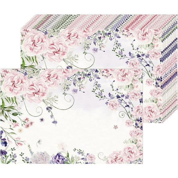 Paper Placemats Disposable 50 Pack Watercolor Flower Disposable Placemats 16x 11 Inch Spring Paper Table Mats for Home Kitchen Dining Table Decoration Wedding Party Supplies