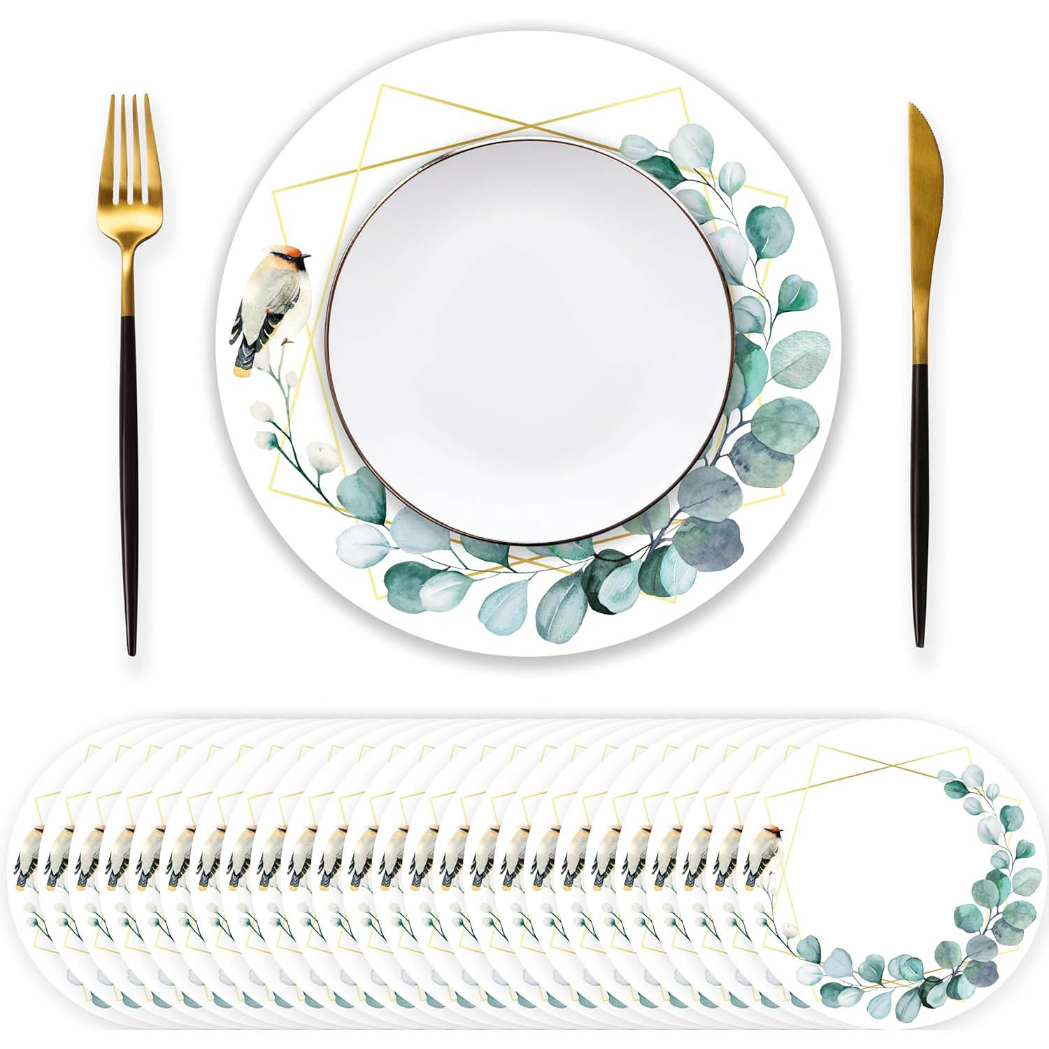 Paper Placemats, Disposable Round Table Mats Greenery Eucalyptus Leaves ...