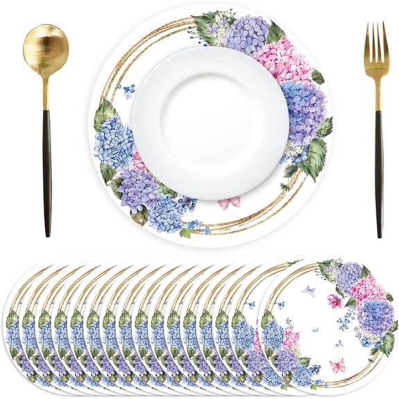 Paper Placemats DisposableHydrangea Placemats Hydrangea Floral Place Mats Round Table Mats Spring Summer Table Mats for Birthday Wedding Party Supplies