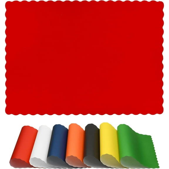 Paper Placemats for Dining Table  Disposable Scalloped Edges Color Table Mats Great for Parties and Christmas Table Decorations 10"x14" (Red) 50 ct