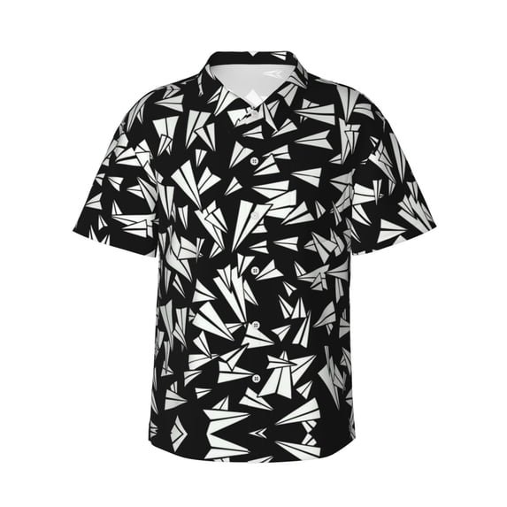 Paper Plane Hawaiian Shirts For Men, Summer Short-Sleeve Relaxed-Fit Button-Down Shirts Large