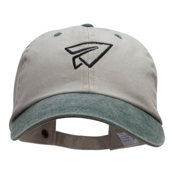 Paper Plane Outline Embroidered Cotton Wash Cap - Beige Green OSFM