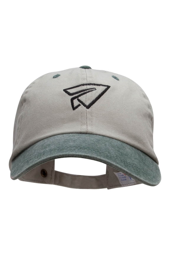 Paper Plane Outline Embroidered Cotton Wash Cap - Beige Green OSFM