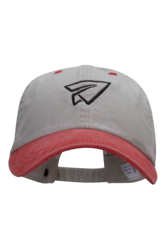 Paper Plane Outline Embroidered Cotton Wash Cap - Beige Red OSFM