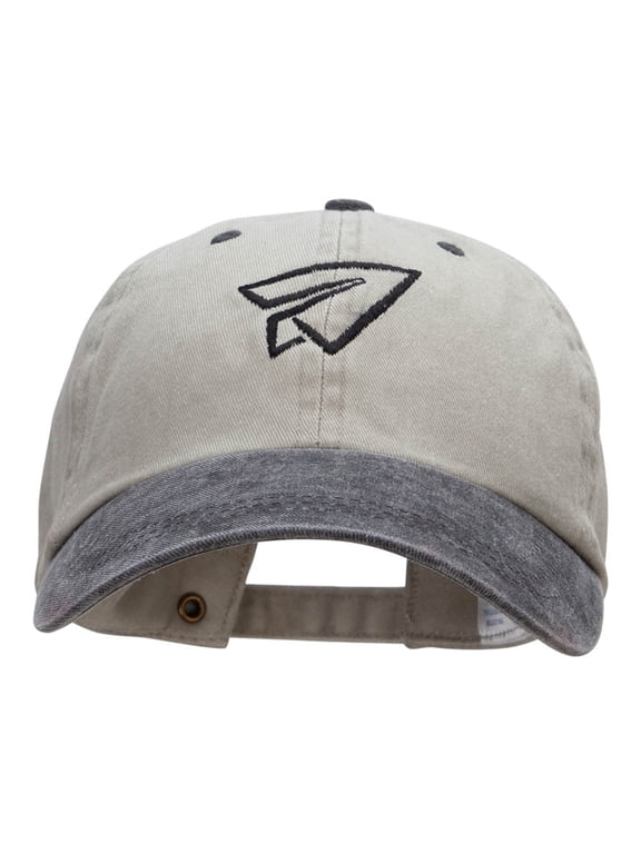 Paper Plane Outline Embroidered Cotton Wash Cap - Khaki Black OSFM
