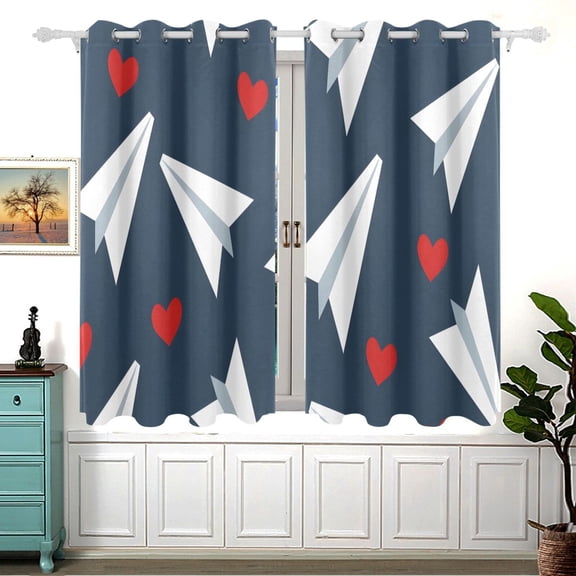 Paper Planes Hearts 5455 Inch Black Out Curtains 2 Packs Aesthetic for Bedroom Living Room Sliding Glass Doors Kitchen Windows