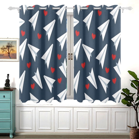 Paper Planes Hearts Black Out Curtains Aesthetic for Bedroom Living Room Sliding Glass Doors Kitchen Windows 2 panels set